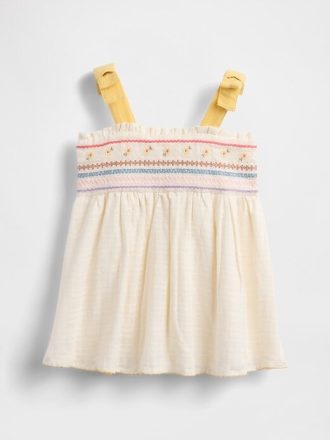 Babybroderad klänning med knyt- och axlar Babybroderad klänning med knyt- och axlar