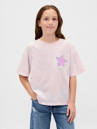 Grafisk T-shirt med överdimensionerad flippy paljett för barn