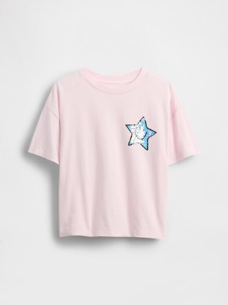 Grafisk T-shirt med överdimensionerad flippy paljett för barn
