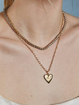 HART Small Ribbed Heart of Gold Halsband