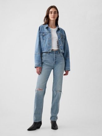 Höga styva slimmade raka jeans från 90-talet