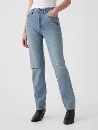 Höga styva slimmade raka jeans från 90-talet