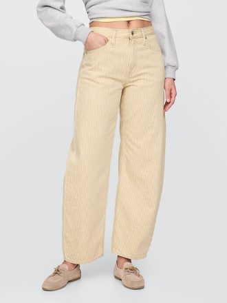 High Rise Khaki Stripe Barrel Jeans