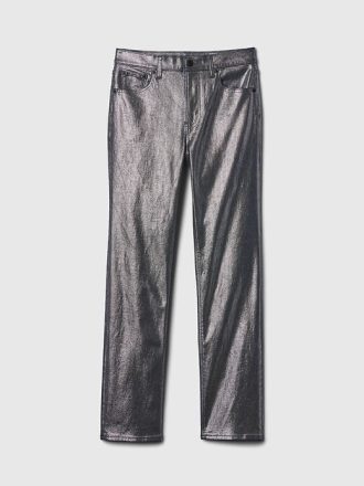 High Rise metalliska slimmade raka jeans från 90-talet