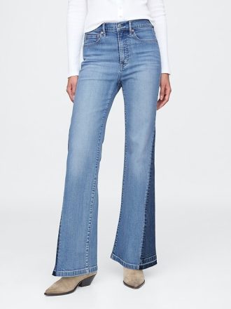 High Rise Patchade 70-tals flare jeans