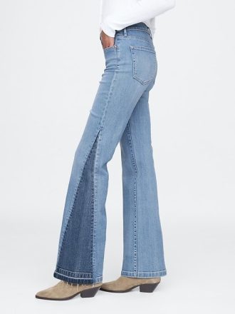 High Rise Patchade 70-tals flare jeans