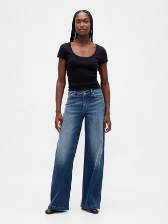 High Rise Stride V-midja jeans med vida ben