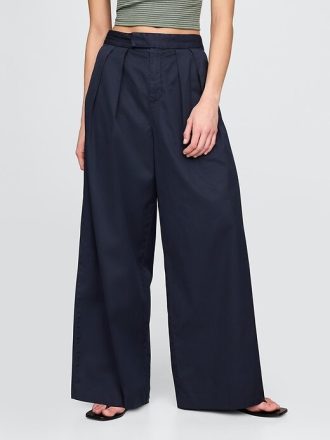 High Rise Twill Plisserade Wide-Leg Khakis