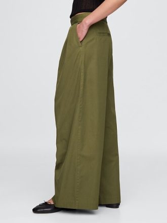 High Rise Twill Plisserade Wide-Leg Khakis