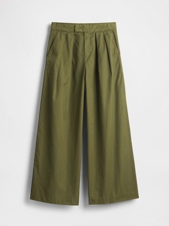 High Rise Twill Plisserade Wide-Leg Khakis