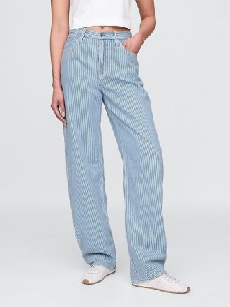 High Rise UltraSoft Denim Stripe Barrel Jeans
