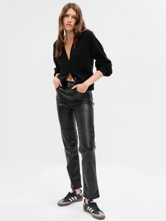 High Rise Vegan Leather Cheeky Straight Byxor