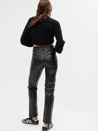 High Rise Vegan Leather Cheeky Straight Byxor