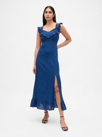 Indigo maxiklänning med volang
