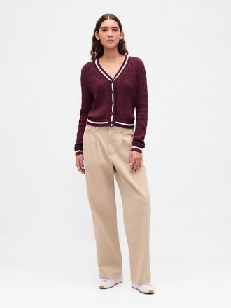 Kabelstickad cardigan i 100 % bomull