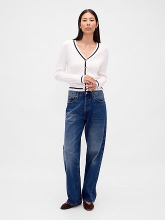 Kabelstickad cardigan i 100 % bomull