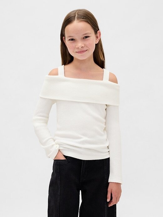 Kids Softspun Rib Off-Soulder Sweater Top Kids Softspun Rib Off-Soulder Sweater Top