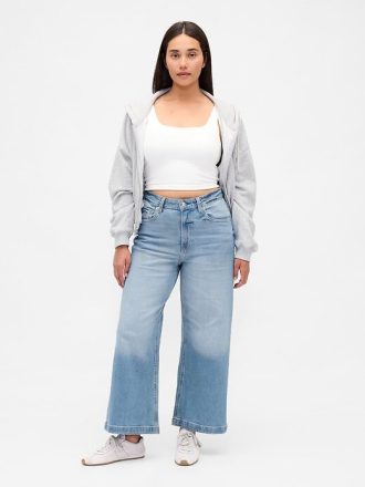 Kurviga högstegs jeans med vida ben