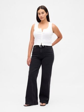 Kurviga jeans med vida ben i hög rese