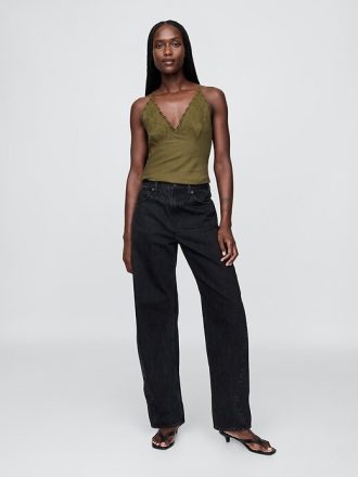 Linen-Blend Broderad Halter Top
