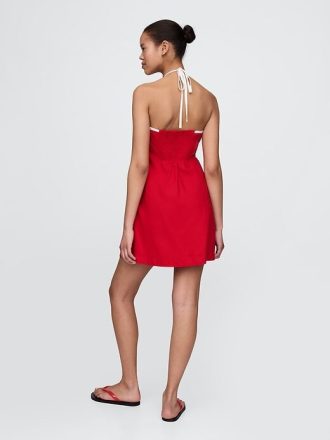 Linen-Blend Halter Mini Dress