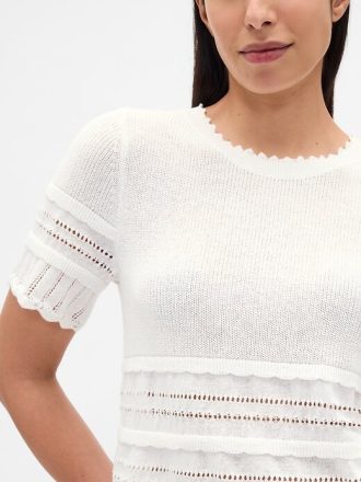 Linen-Blend Pointelle Sweater Crop Top