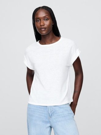 Linen-Blend Roll-Cuff T-shirt