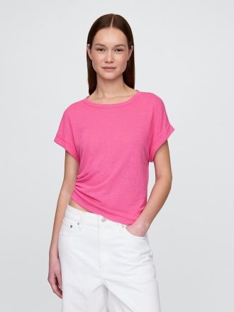 Linen-Blend Roll-Cuff T-shirt