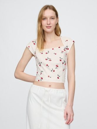 Linne-blandning Cap-Sleeve Crop Top