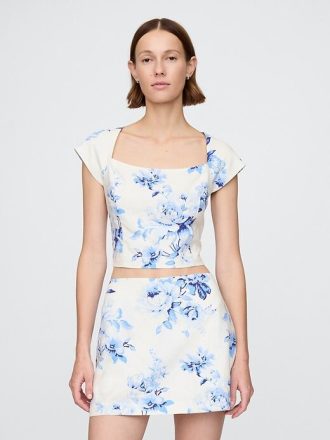 Linne-blandning Cap-Sleeve Crop Top