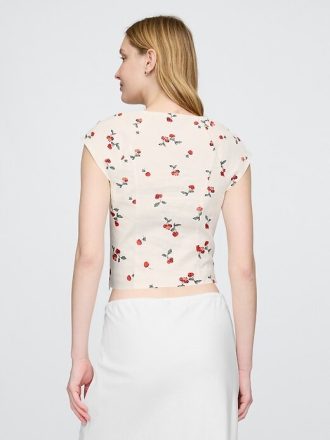 Linne-blandning Cap-Sleeve Crop Top