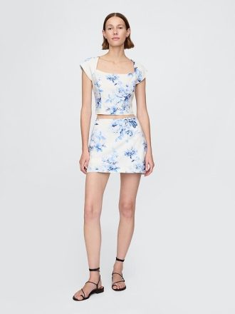 Linne-blandning Cap-Sleeve Crop Top