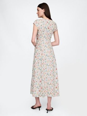 Linne-blandning Cap-Sleeve Maxiklänning