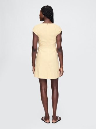 Linne-blandning Cap-Sleeve Mini Klänning