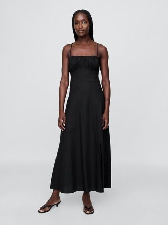 Linne-blandning Shirred Bodice Maxiklänning