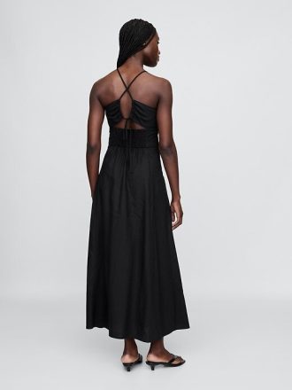 Linne-blandning Shirred Bodice Maxiklänning