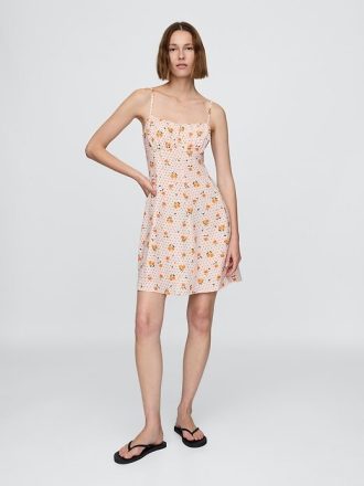 Linne-blandning Shirred Bodice Mini Dress