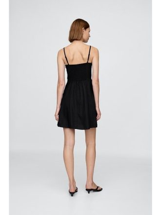 Linne-blandning Shirred Bodice Mini Dress