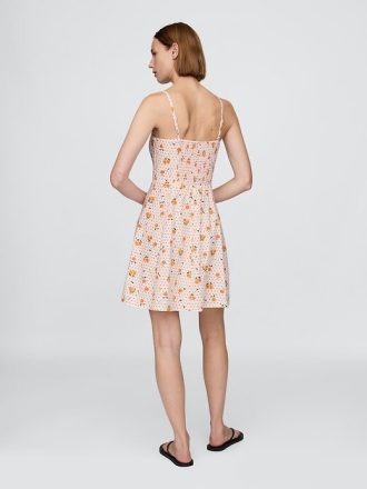 Linne-blandning Shirred Bodice Mini Dress