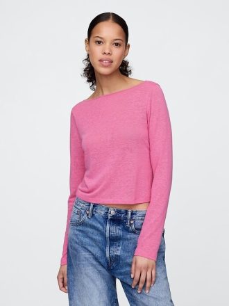 Linne-Blend Boatneck Crop T-shirt