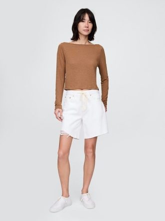 Linne-Blend Boatneck Crop T-shirt