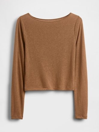 Linne-Blend Boatneck Crop T-shirt