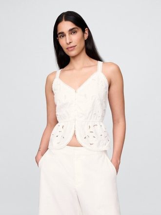 Linne-Blend Eyelet Peplum Top