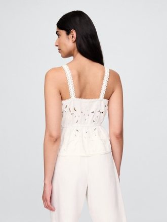 Linne-Blend Eyelet Peplum Top