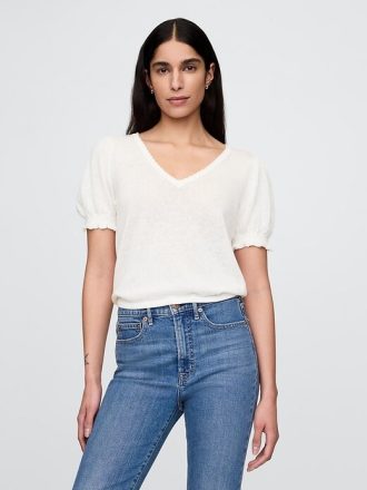 Linne-Blend Puff-Sleeve Sweater Top