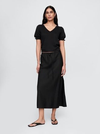 Linne-Blend Puff-Sleeve Sweater Top