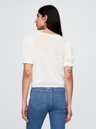 Linne-Blend Puff-Sleeve Sweater Top