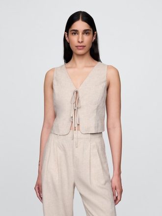 Linne-Blend Tie-Front Crop Väst