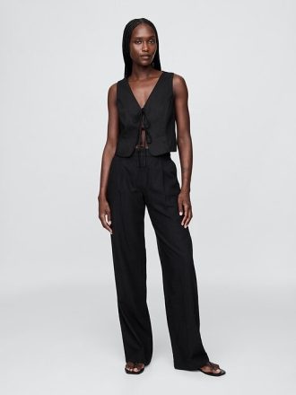 Linne-Blend Tie-Front Crop Väst