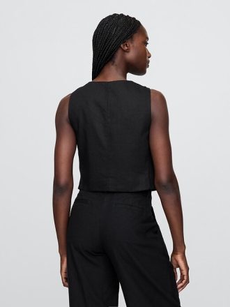 Linne-Blend Tie-Front Crop Väst